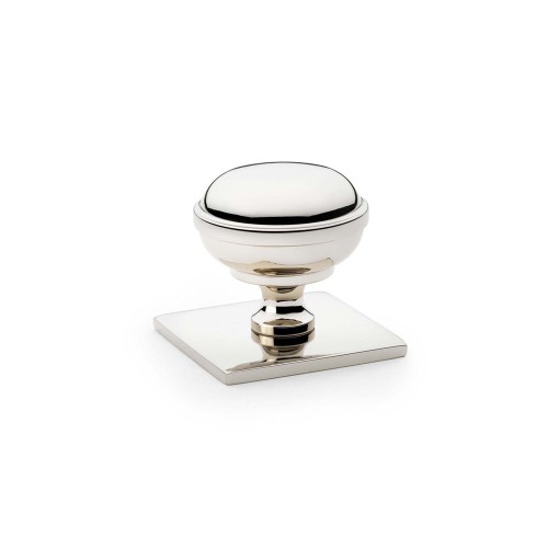 Quantock Polished Nickel Cupboard Knob on Square Backplate - 34mm