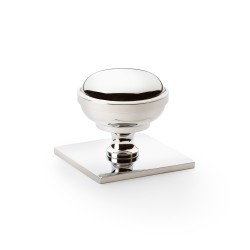 Quantock Polished Nickel Cupboard Knob on Square Backplate - 38mm