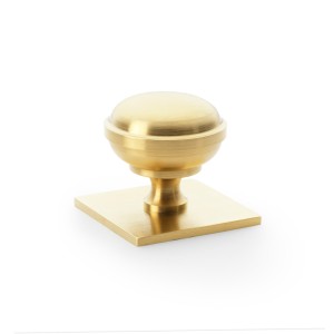 Quantock Satin Brass PVD Cupboard Knob on Square Backplate - 38mm