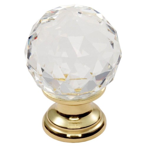 Clear Faceted Knob 30mm - Clear Translucent Brass