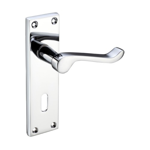 Polished Chrome Victorian Scroll Door Handles with Lock