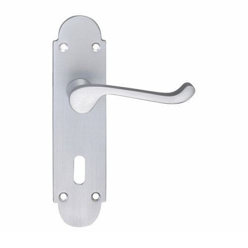Satin Chrome Scroll Door Handles with Backplate for Lever Lock