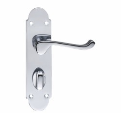 Polished Chrome Scroll Door Handles with Bathroom Lock