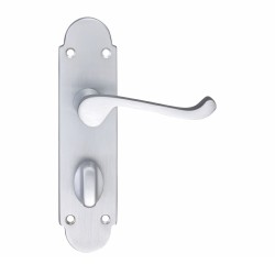 Satin Chrome Scroll Door Handles with Backplate for Bathroom Lock