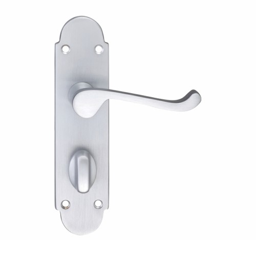 Satin Chrome Scroll Door Handles with Backplate for Bathroom Lock
