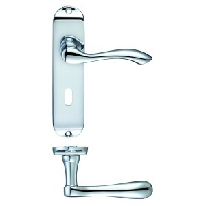 Arundel Door Handle on Backplate with Lock - Polished Chrome