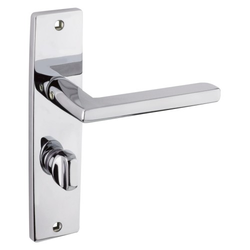 Venice Door Handle with Bathroom Lock on Backplate Polished Chrome