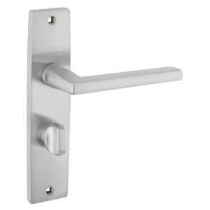 Venice Door Handle with Bathroom Lock on Backplate Satin Chrome