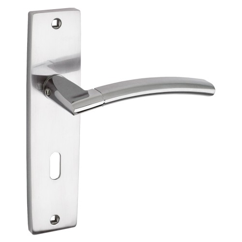 Amalfi Door Handle with Lock on Backplate Polished/Satin Chrome