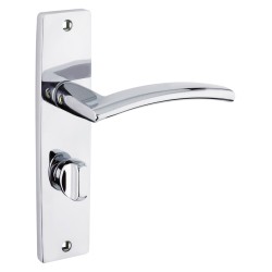 Amalfi Door Handle with Bathroom Lock on Backplate Polished Chrome