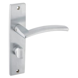 Amalfi Door Handle with Bathroom Lock on Backplate Satin Chrome