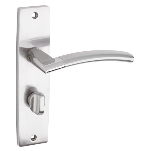 Amalfi Door Handle with Bathroom Lock on Backplate Polished/Satin Chrome